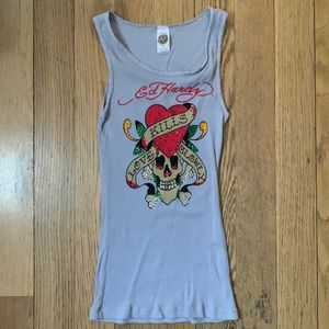 Ed Hardy gray tank. Size small. Worn once. Great condition.